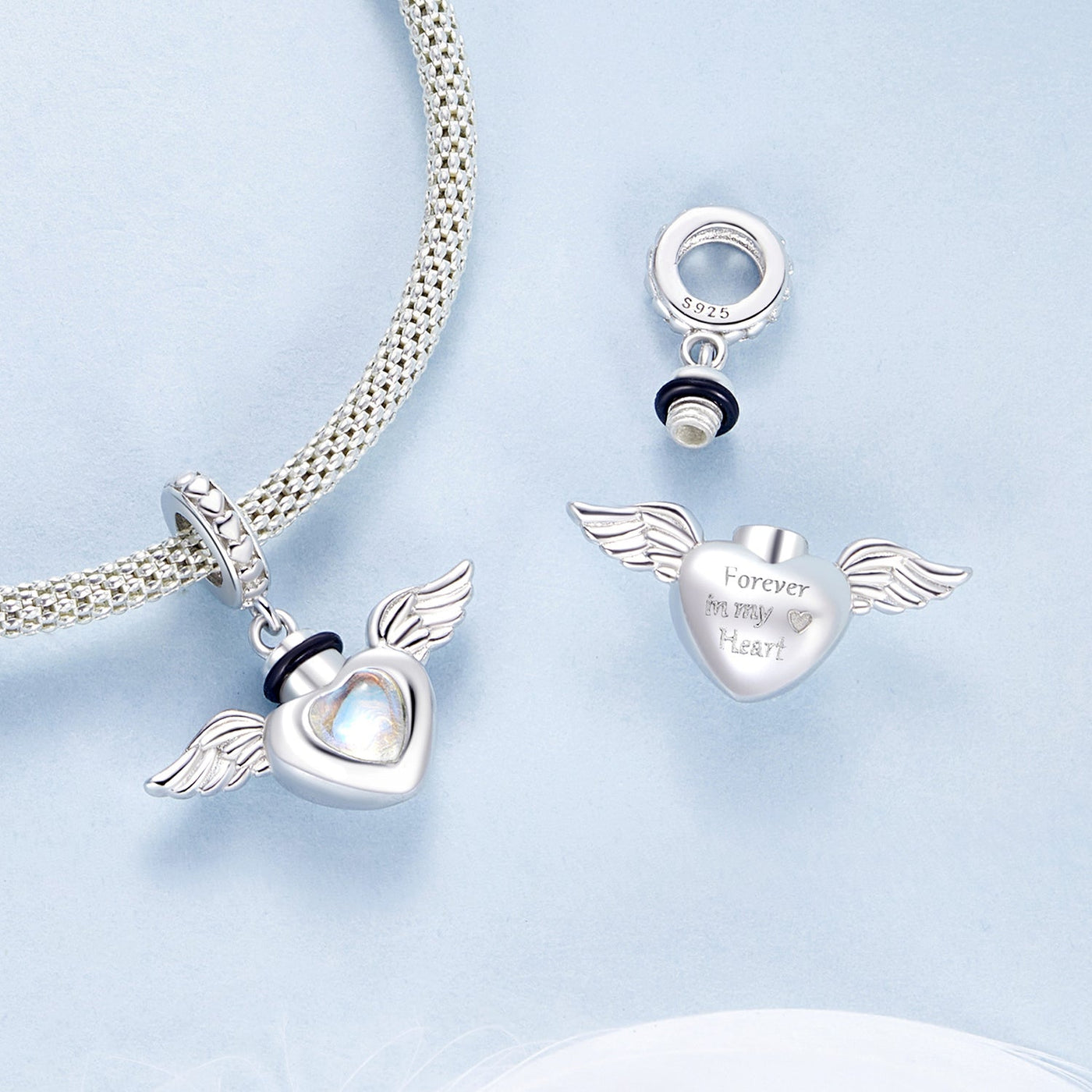 Angel Wings Memorial Pendant Charm - The Silver Goose SA