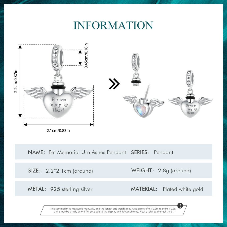 Angel Wings Memorial Pendant Charm - The Silver Goose SA
