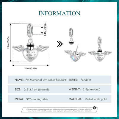 Angel Wings Memorial Pendant Charm - The Silver Goose SA