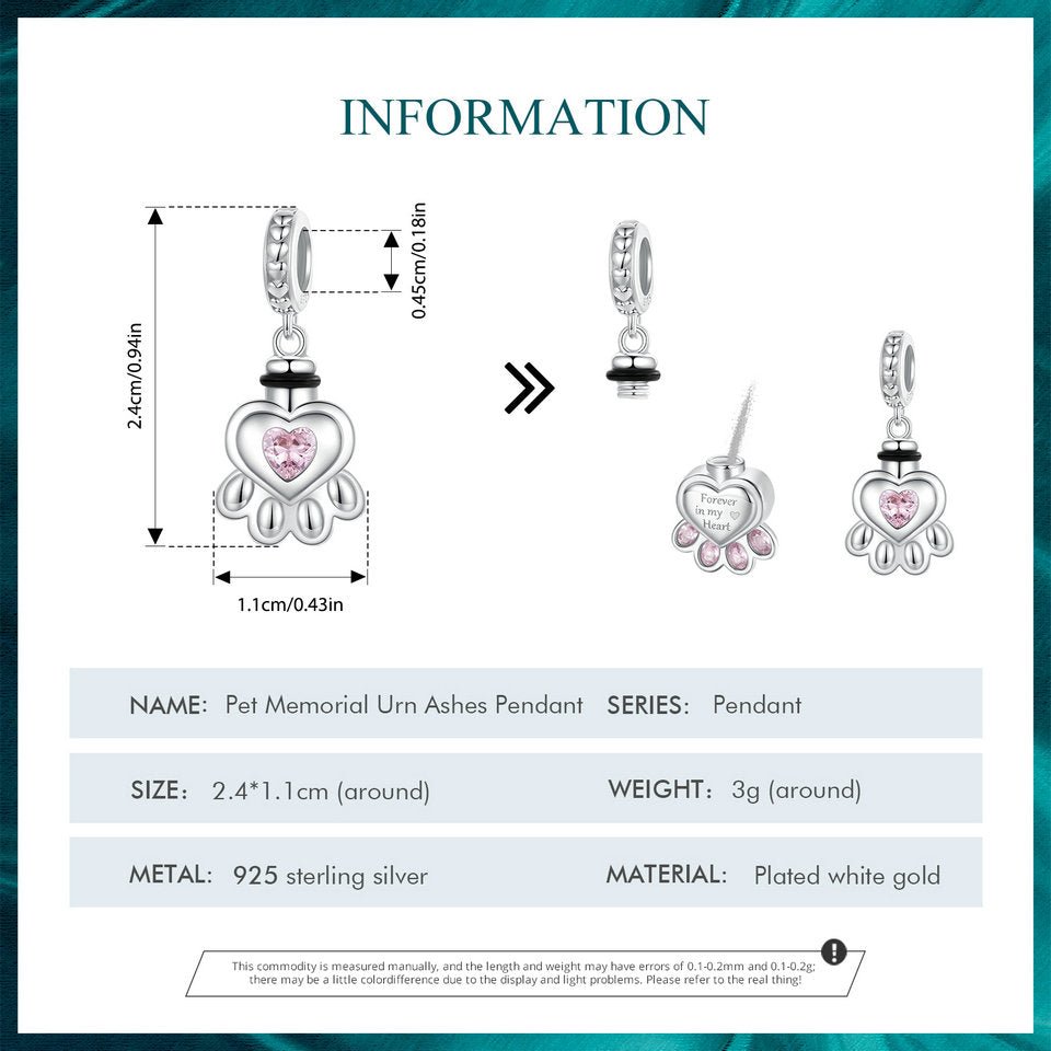 Paw Print Memorial Pendant Charm - The Silver Goose SA