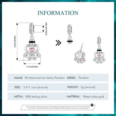 Paw Print Memorial Pendant Charm - The Silver Goose SA
