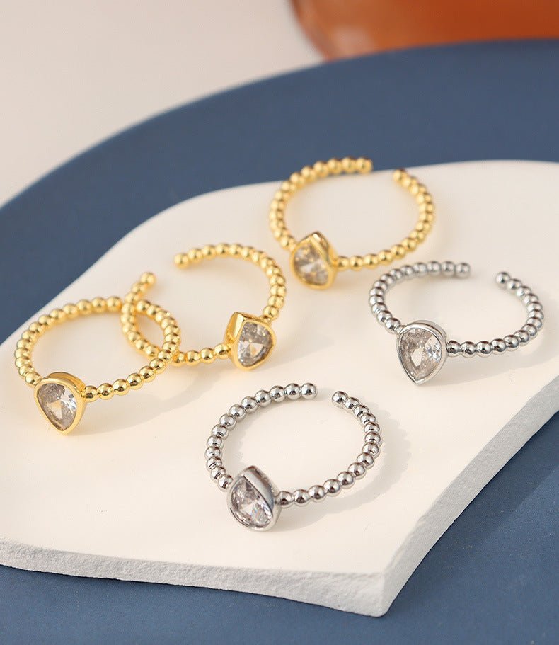 Teardrop Beaded Open Ring - The Silver Goose SA