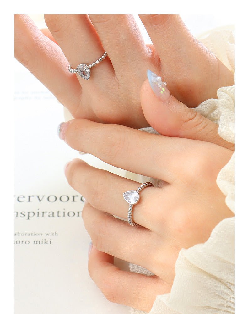 Teardrop Beaded Open Ring - The Silver Goose SA