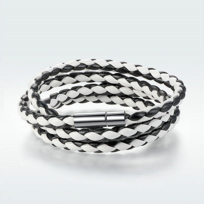 Black & White Magnet Buckle Leather Bracelet - The Silver Goose SA