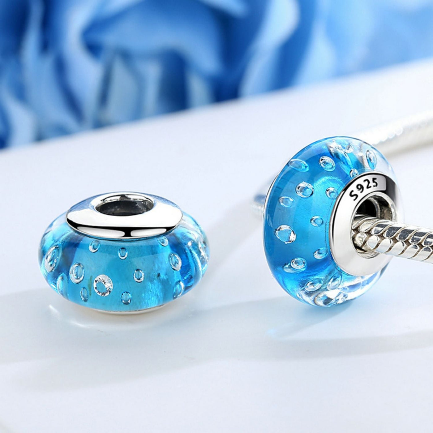 Blue Bubbles Murano Bead Charm - The Silver Goose SA