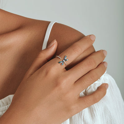 Blue Dragonfly Open Ring - The Silver Goose SA