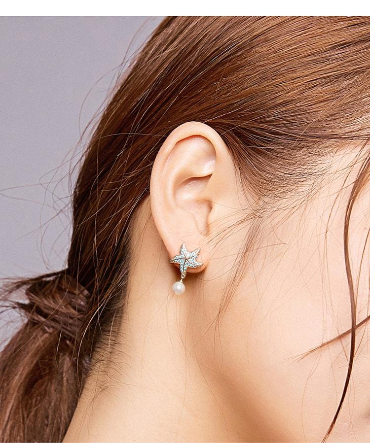 Blue Starfish Pearl Earrings - The Silver Goose SA