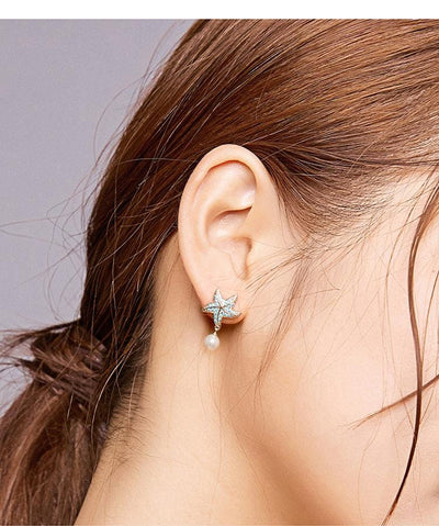 Blue Starfish Pearl Earrings - The Silver Goose SA