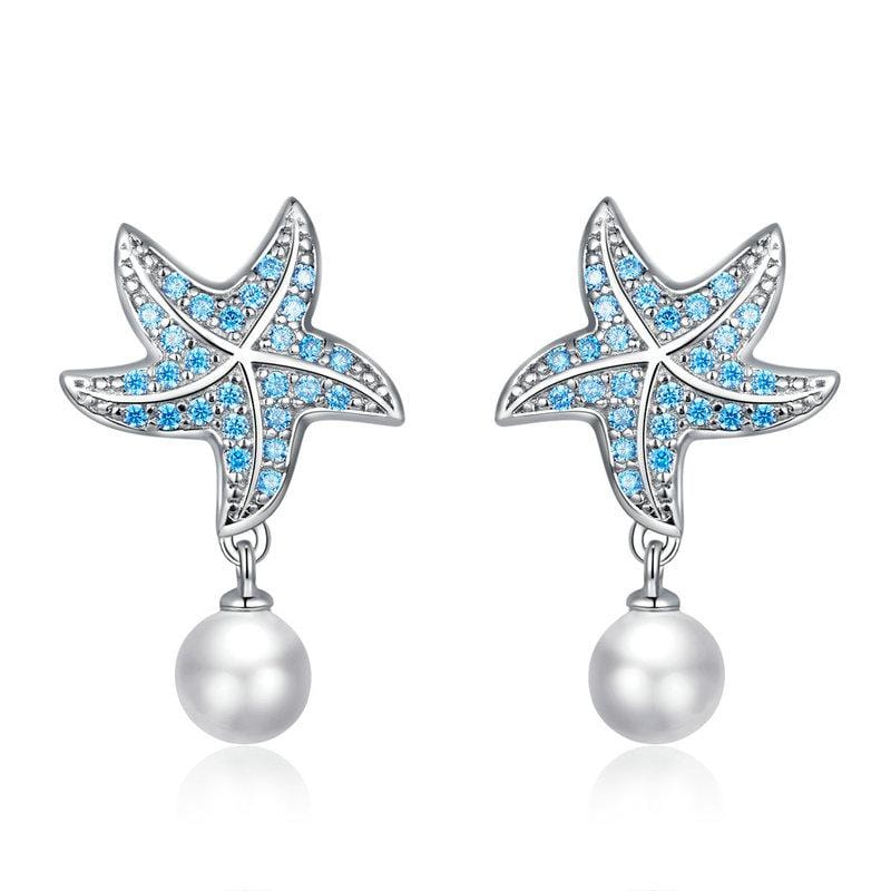Blue Starfish Pearl Earrings - The Silver Goose SA