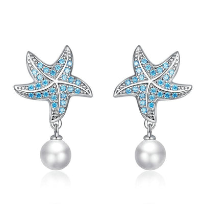 Blue Starfish Pearl Earrings - The Silver Goose SA