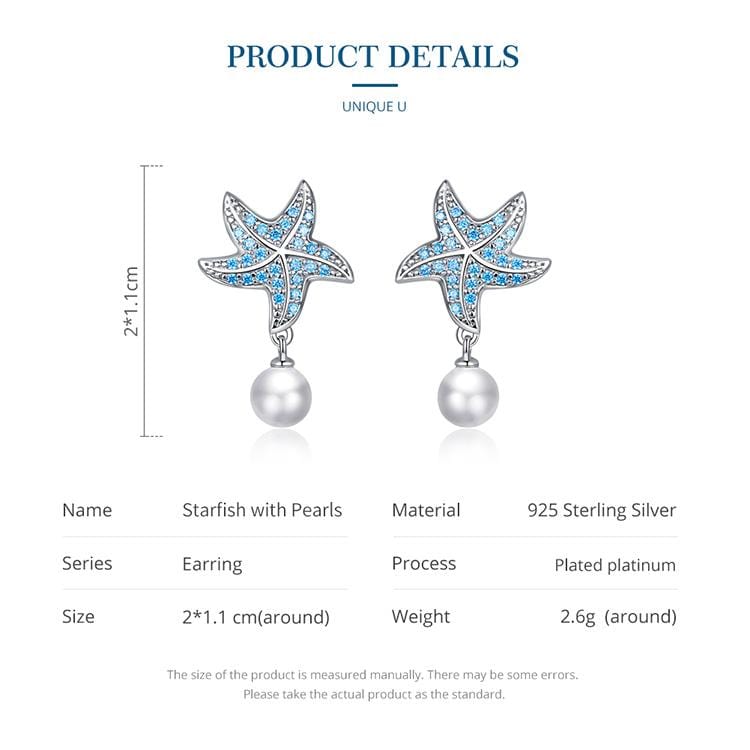 Blue Starfish Pearl Earrings - The Silver Goose SA