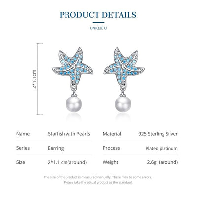 Blue Starfish Pearl Earrings - The Silver Goose SA