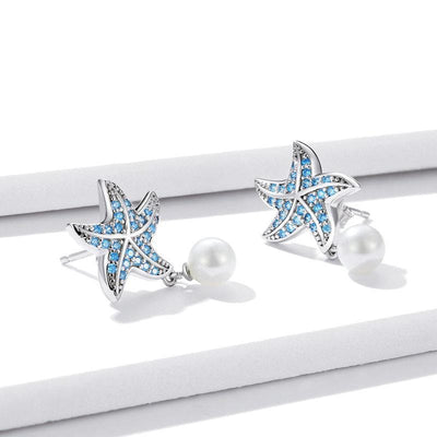 Blue Starfish Pearl Earrings - The Silver Goose SA
