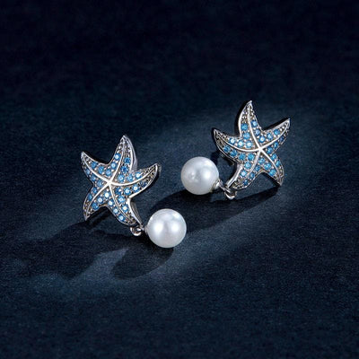 Blue Starfish Pearl Earrings - The Silver Goose SA