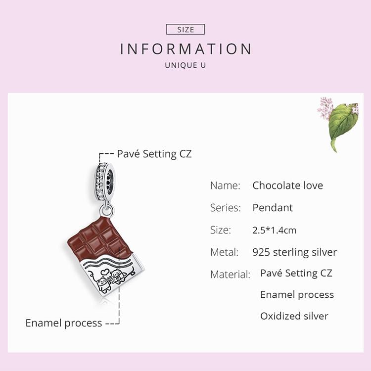 Chocolate Slab Pendant Charm - The Silver Goose SA