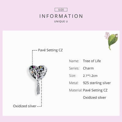 Colour Tree of Life Heart Charm - The Silver Goose SA