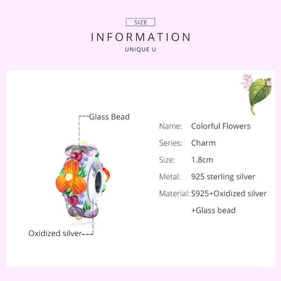 Colourful Flowers Bead Charm - The Silver Goose SA