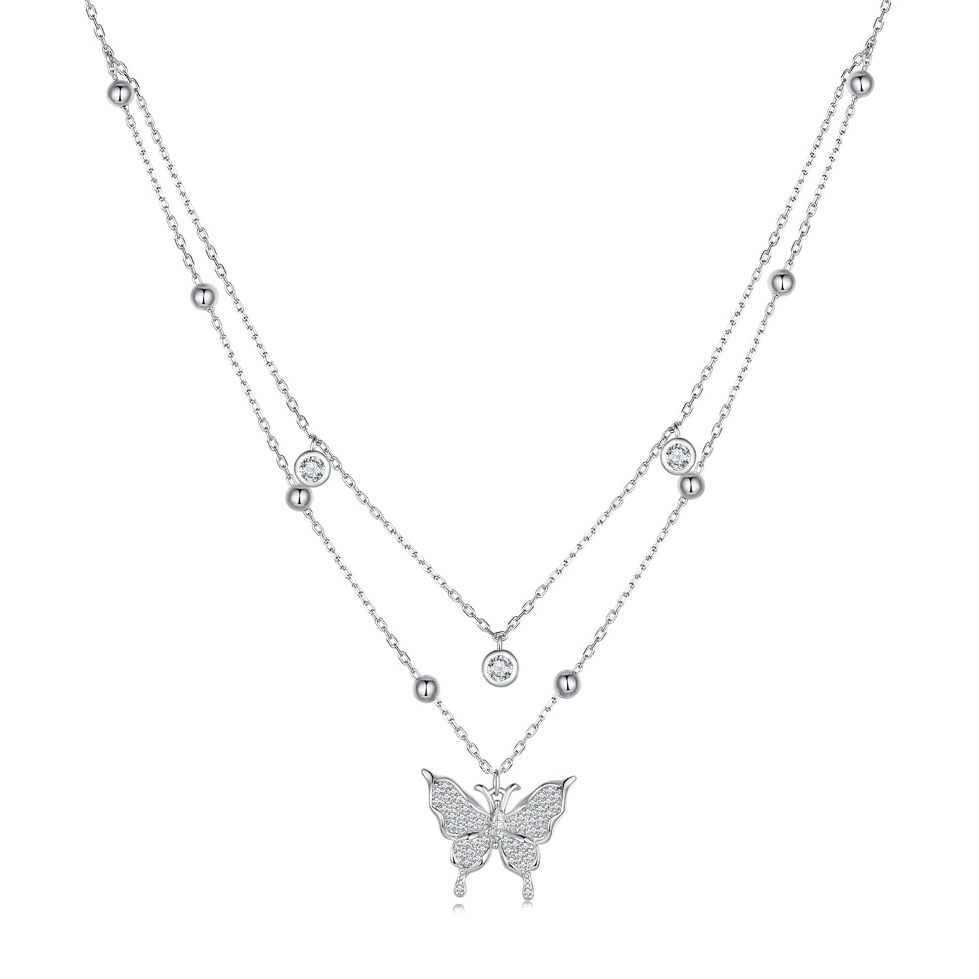 Double Layer Butterfly Pendant Necklace - The Silver Goose SA