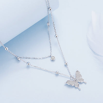 Double Layer Butterfly Pendant Necklace - The Silver Goose SA