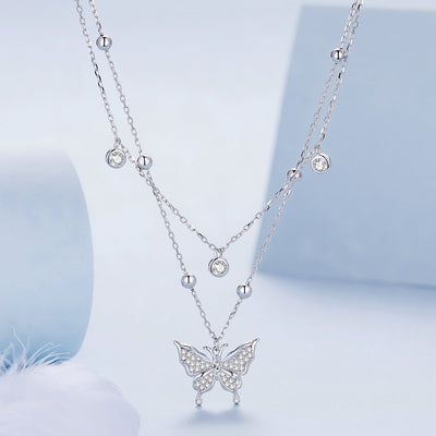 Double Layer Butterfly Pendant Necklace - The Silver Goose SA