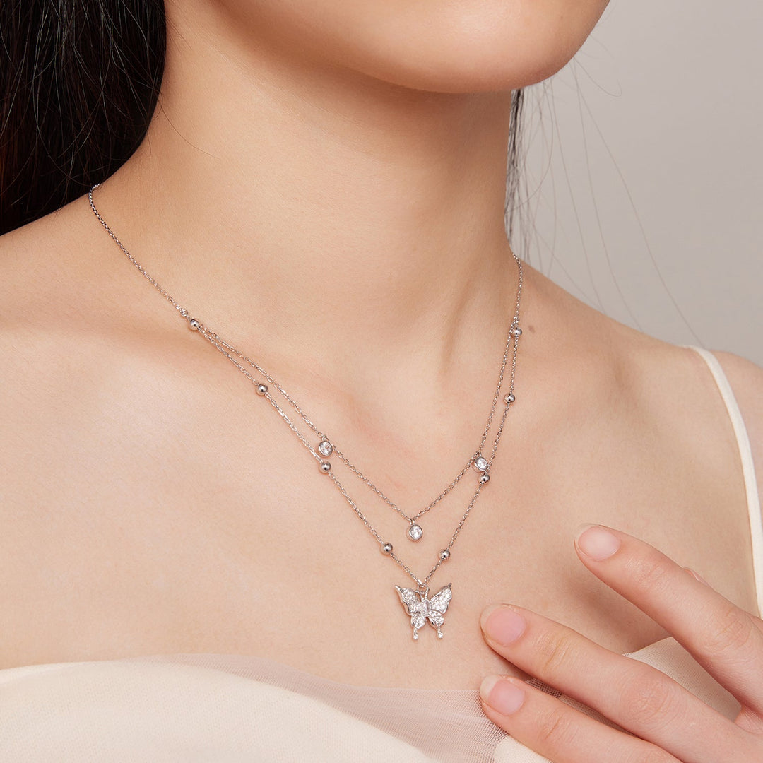 Double Layer Butterfly Pendant Necklace The Silver Goose SA