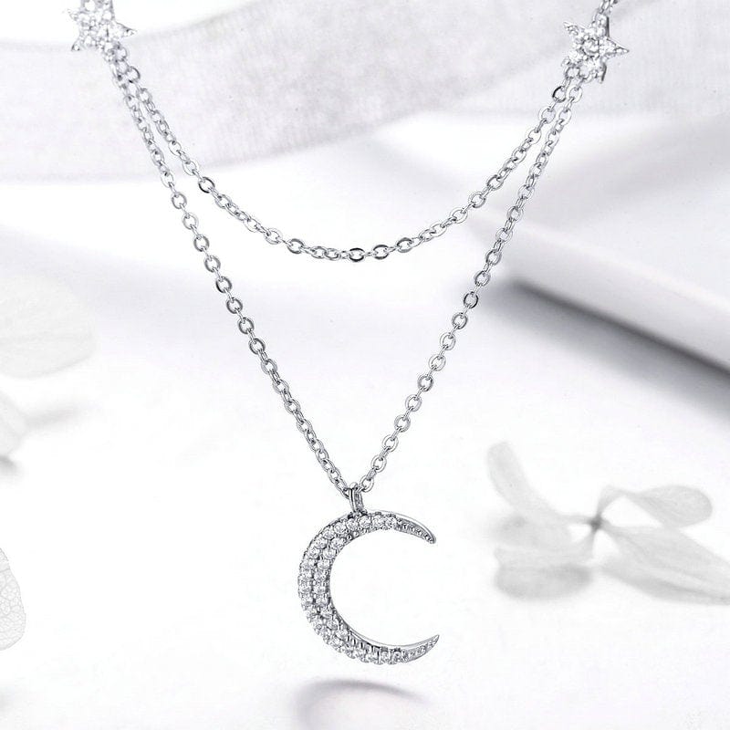 Double Layer Moon & Star Necklace - The Silver Goose SA