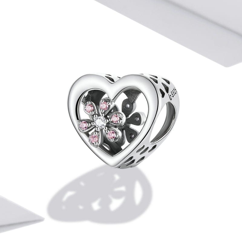 Flower in Heart Charm - The Silver Goose SA