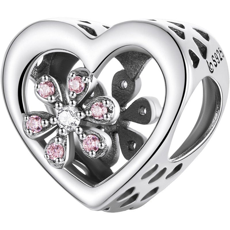 Flower in Heart Charm - The Silver Goose SA