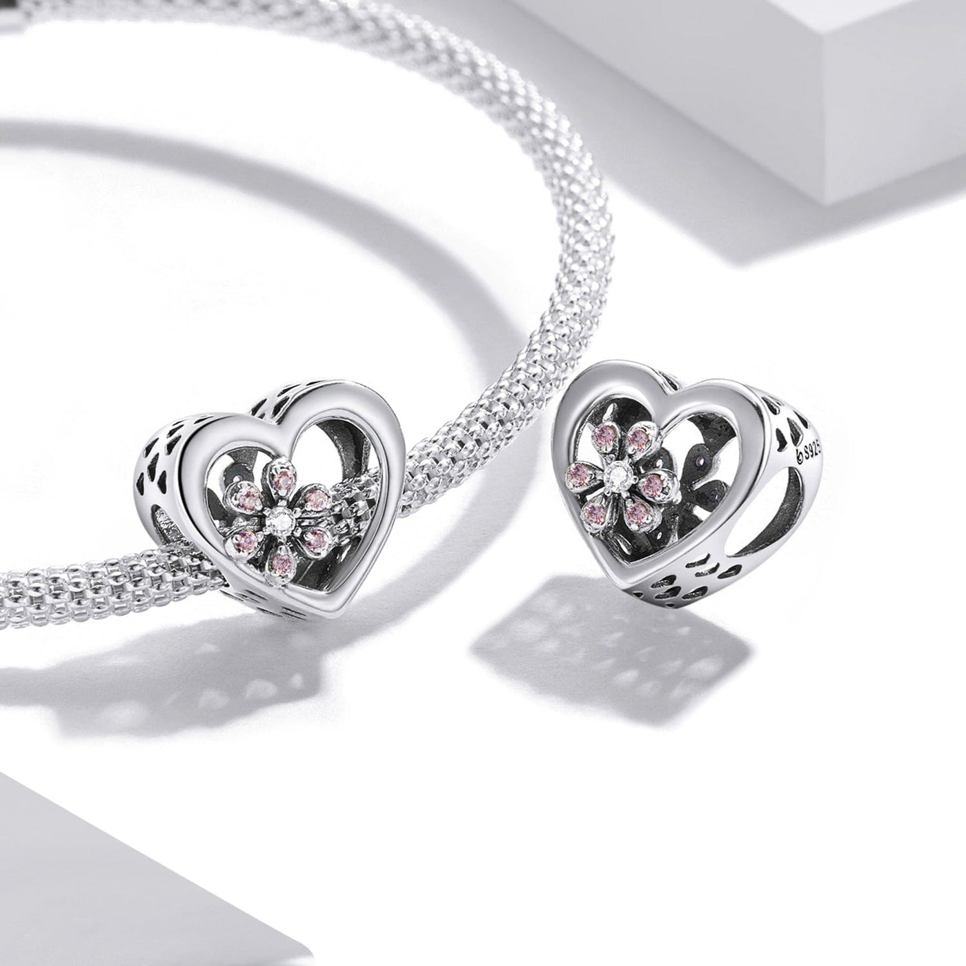 Flower in Heart Charm - The Silver Goose SA