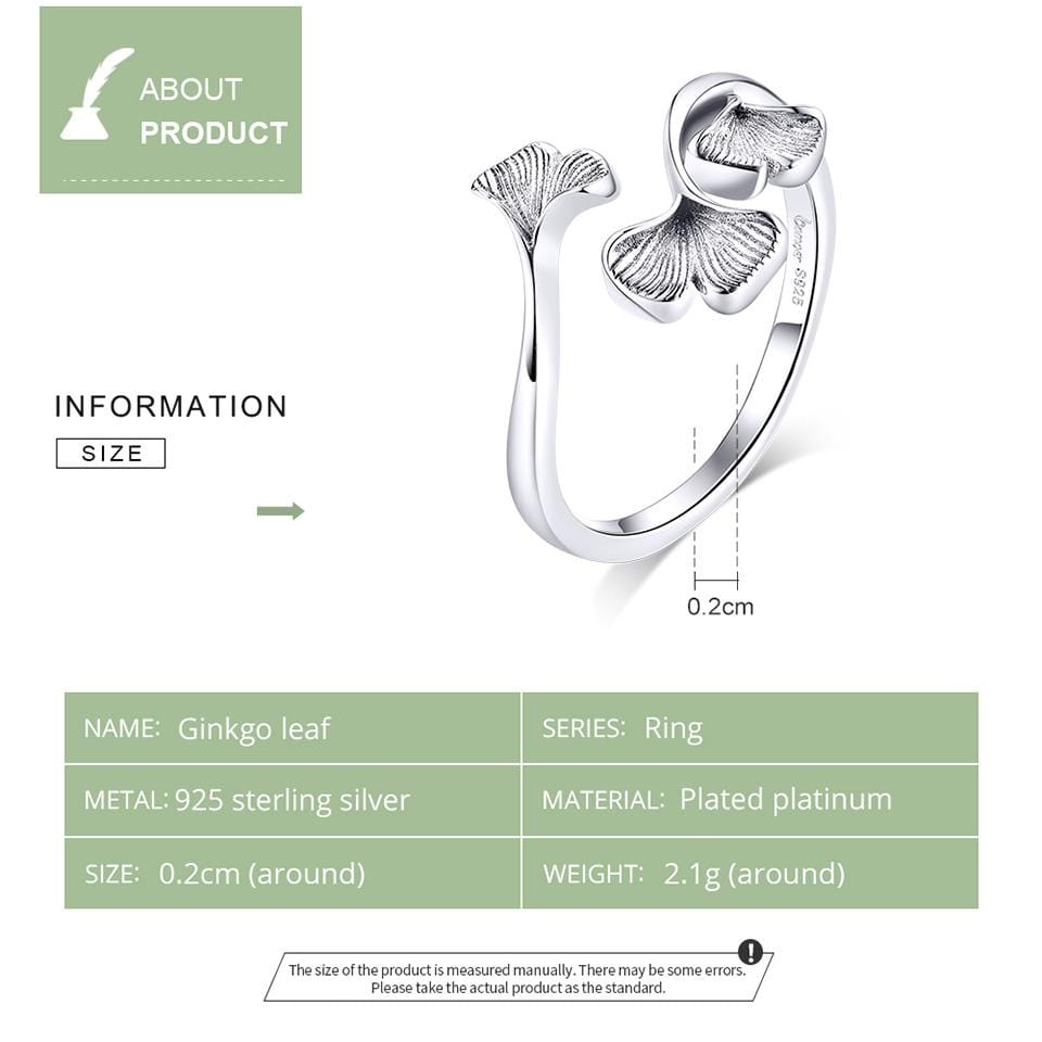 Ginko Leaf Open Ring - The Silver Goose SA