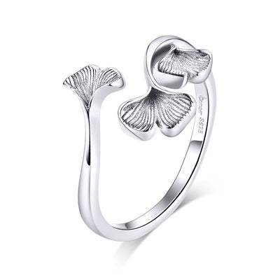 Ginko Leaf Open Ring - The Silver Goose SA