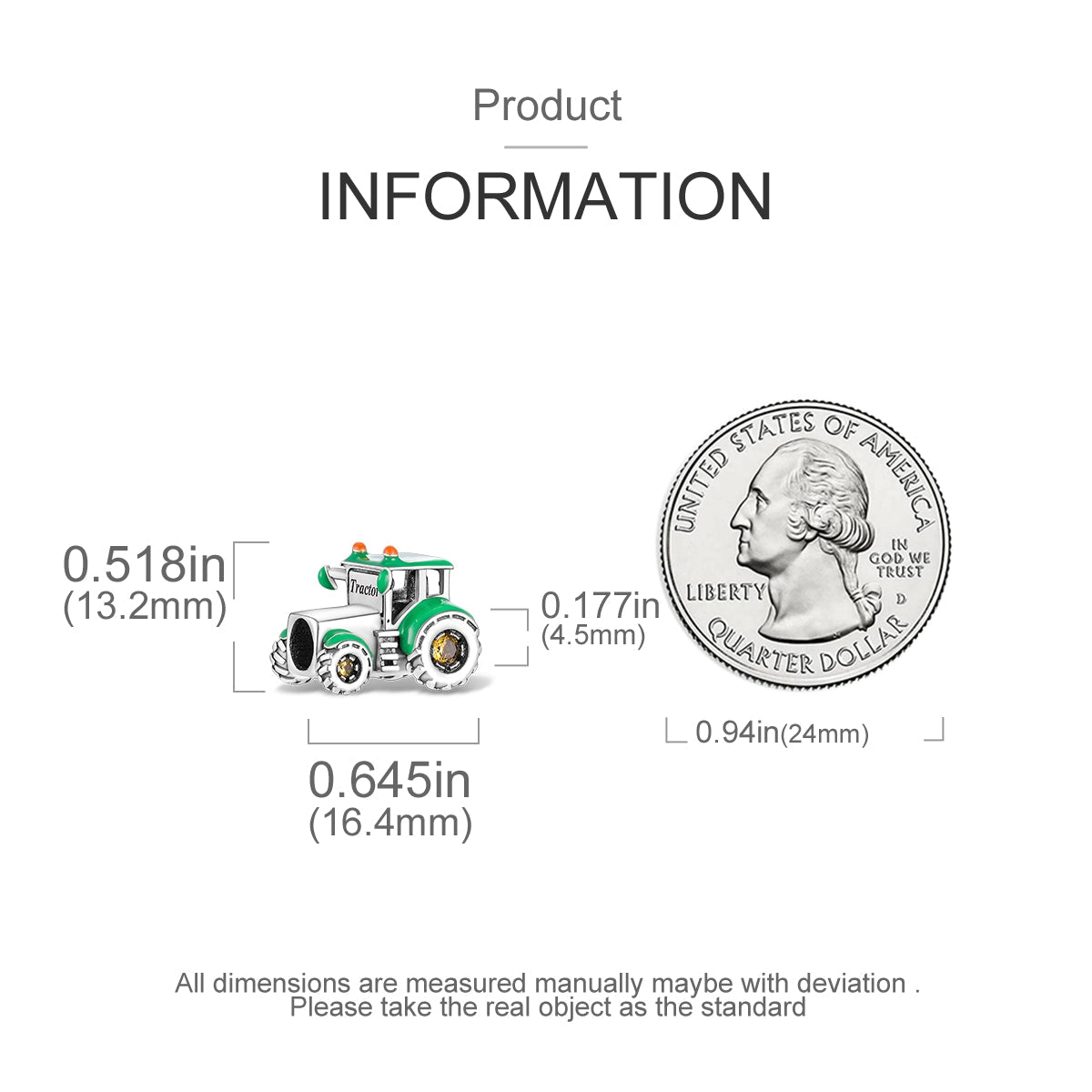 Green Tractor Charm - The Silver Goose SA