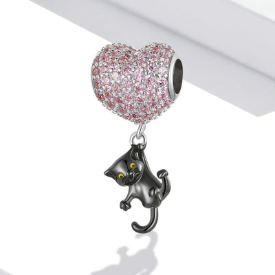 Heart Hanging Black Cat Charm - The Silver Goose SA