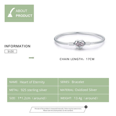 Heart Infinity Snake Chain Bracelet - The Silver Goose SA