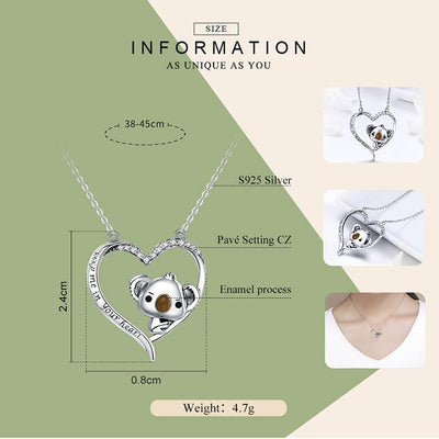 Koala in Heart Pendant Necklace - The Silver Goose SA