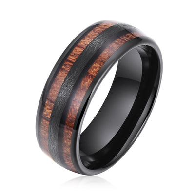 Men's Double Wood Inlay Brushed Black Tungsten Ring WR-215 Men's Ring Ouyuan Jewelry 