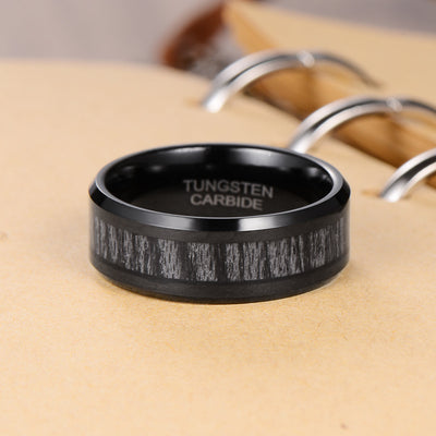 Men's Grey Wood Black Tungsten Ring Men's Ring Ouyuan Jewelry 