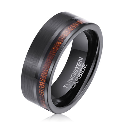 Men's Koa Wood Black Tungsten Ring Men's Ring Ouyuan Jewelry 