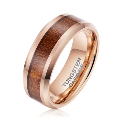 Men's Koa Wood Rosegold Tungsten Ring Men's Ring Ouyuan Jewelry 