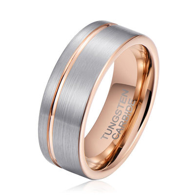 Men's Rose Gold Groove Brushed Silver Tungsten Ring OY-R146 Men's Ring Ouyuan Jewelry 