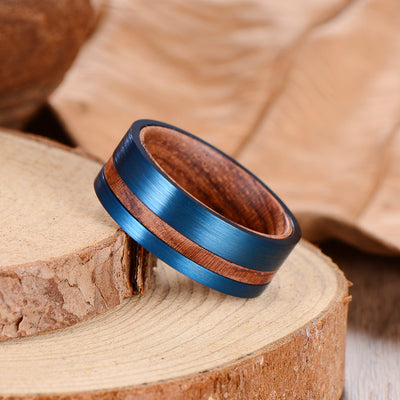 Men's Rosewood Blue Tungsten Ring Men's Ring Ouyuan Jewelry 