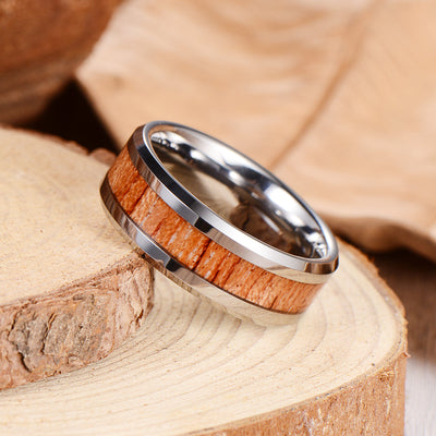 Men's Rosewood Inlay Silver Tungsten Ring Men's Ring Ouyuan Jewelry 