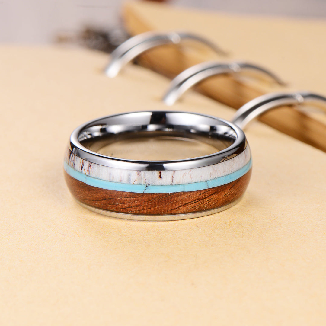 Men's Striped Wood Silver Tungsten Ring - WR001 - The Silver Goose SA