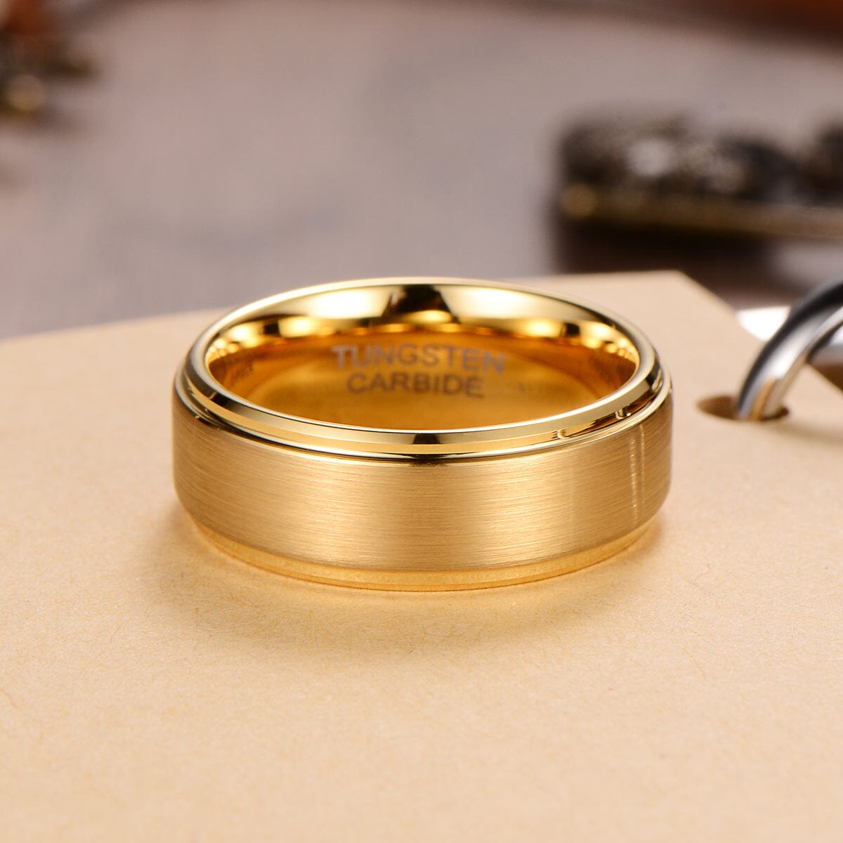 Men's Step Brushed Gold Tungsten Ring OY-R100 - The Silver Goose SA