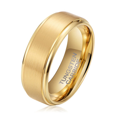 Men's Step Brushed Gold Tungsten Ring OY-R100 Men's Ring Ouyuan Jewelry 