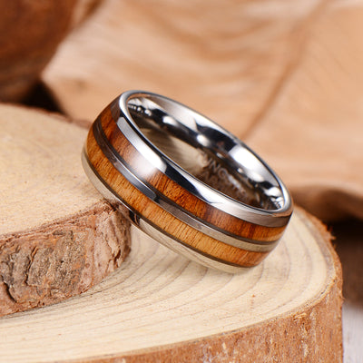 Men's Striped Vietnam Wood Tungsten Ring Men's Ring Ouyuan Jewelry 