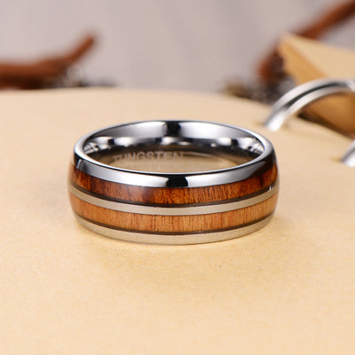 Men's Striped Vietnam Wood Tungsten Ring Men's Ring Ouyuan Jewelry 