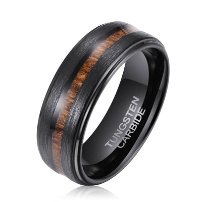 Men's Teak Wood Black Tungsten Ring Men's Ring Ouyuan Jewelry 