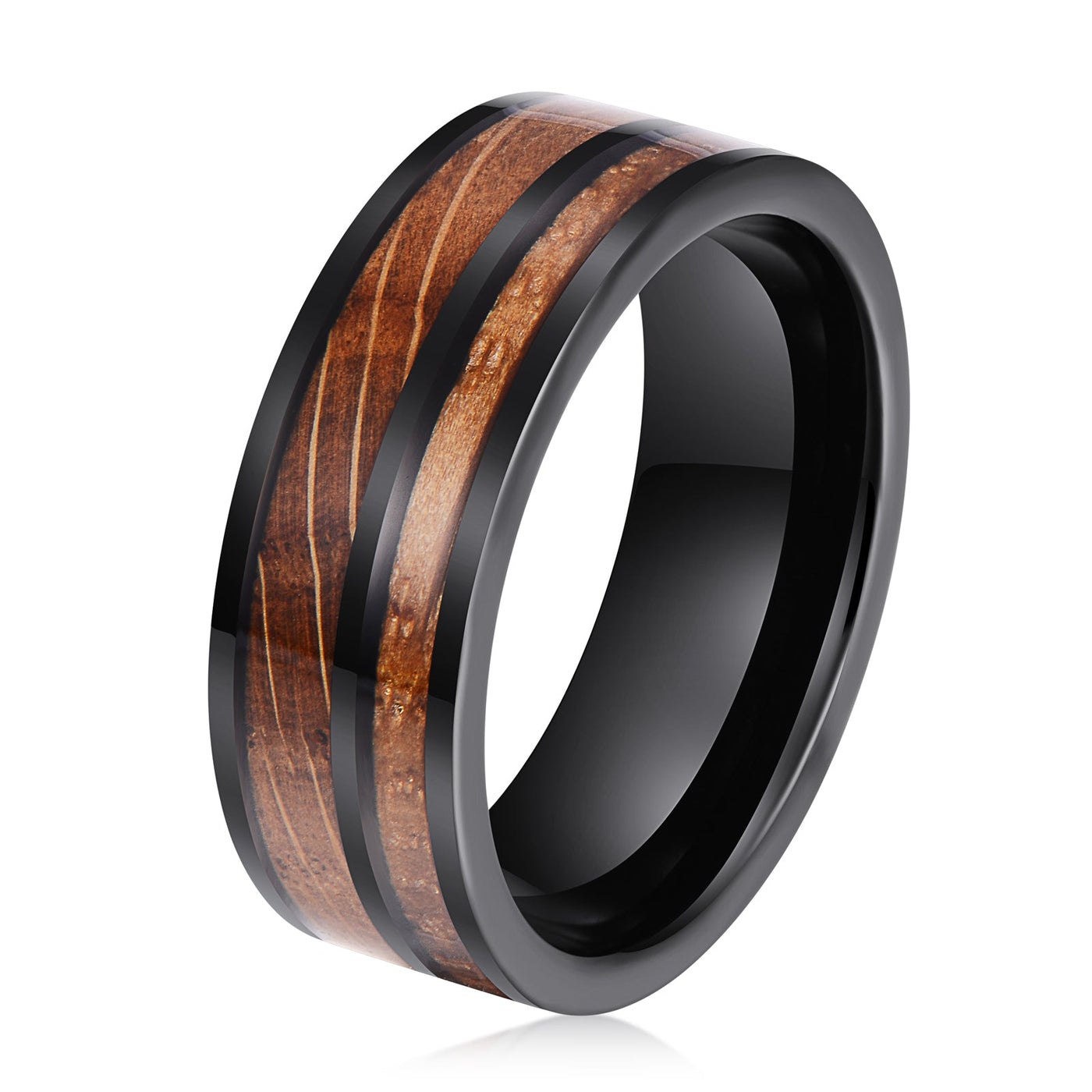 Men's Whisky Wood Black Tungsten Ring WR-219 - The Silver Goose SA