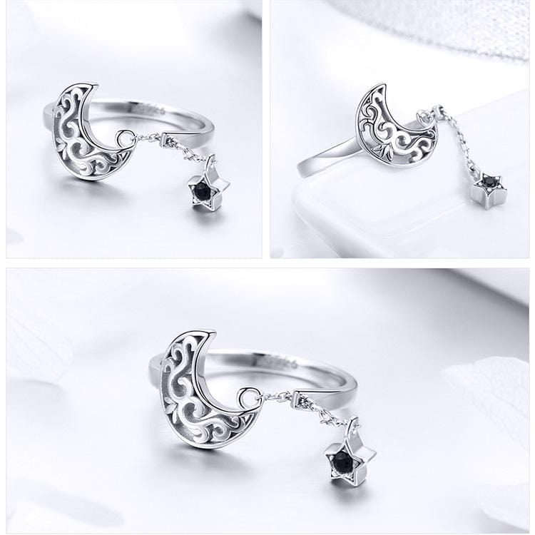 Moon & Star Open Ring - The Silver Goose SA